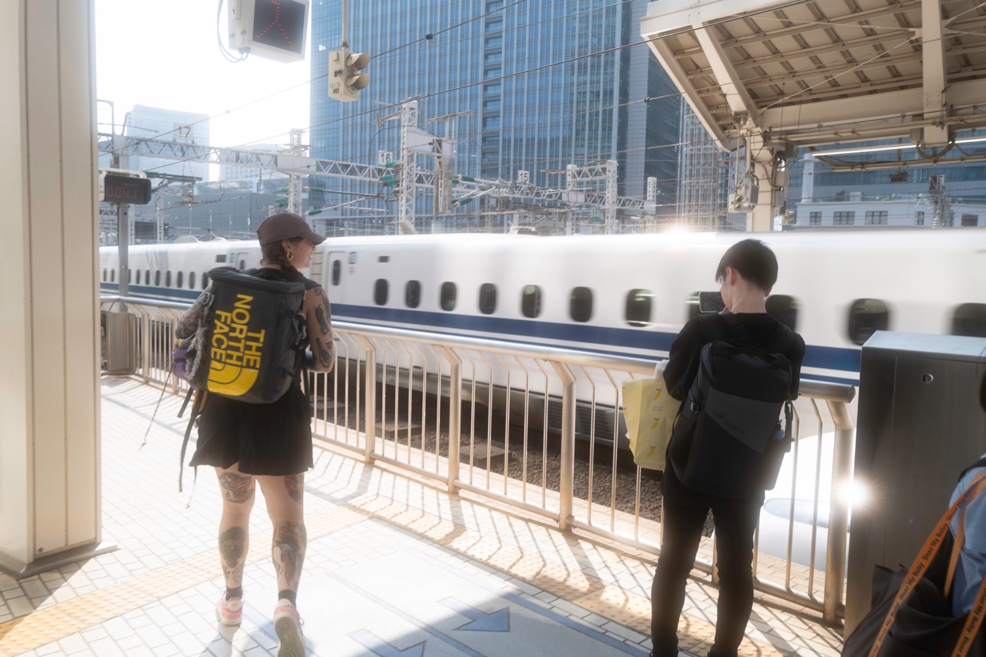 Shinkansen arriving at platform, Japan